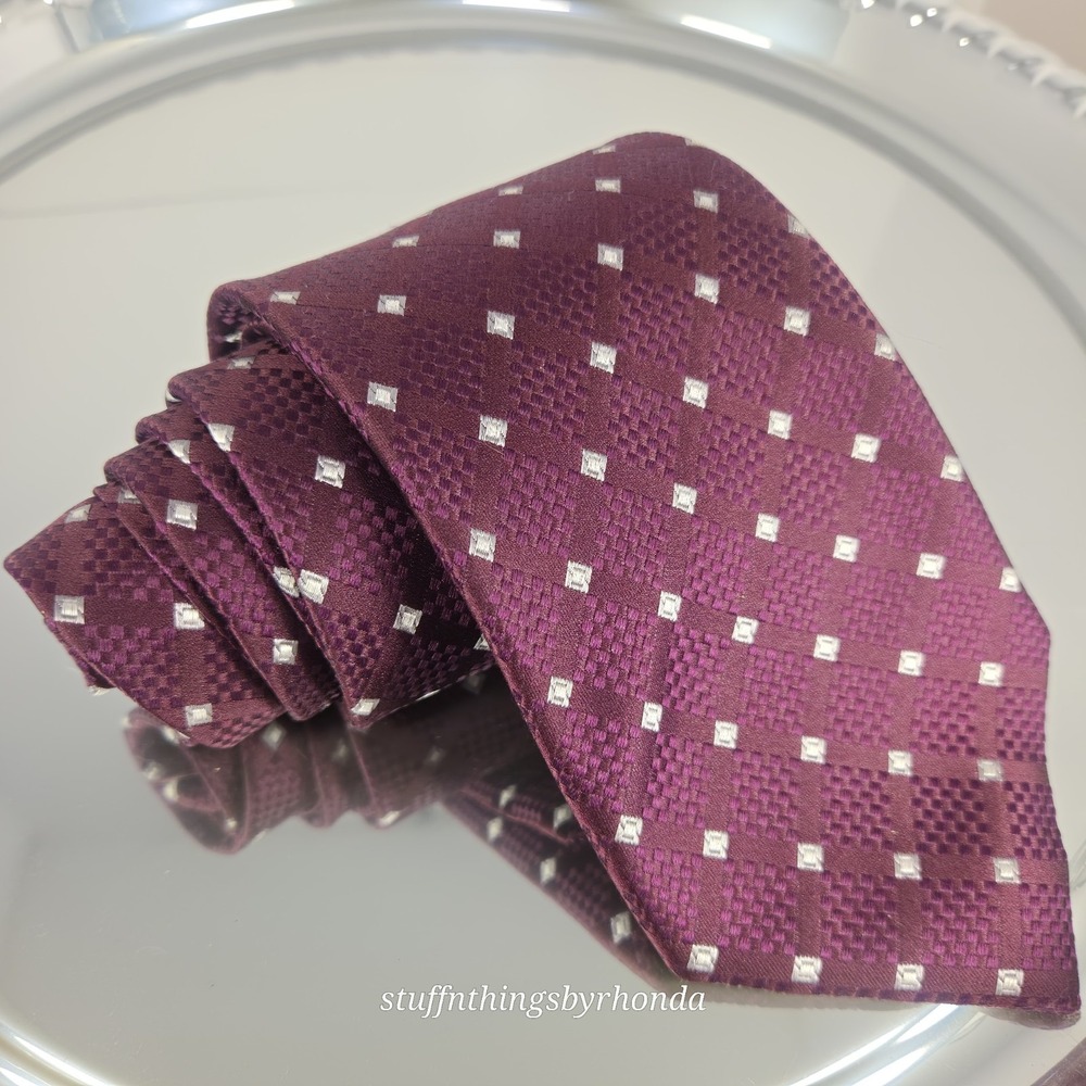 Burgandy Donald J. Trump Signature Coll Necktie Diamond Silk Gold Bar Stamp 59x3